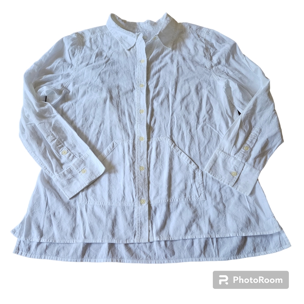 NWT J. Jill Hi-Lo Brocade Button-down White Top/Lightweight Jacket, Size XL